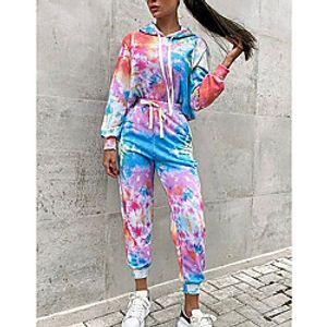 Women's Home Polyester Pant everyday Pullover Suits Long Sleeve Print Spring  Summer Hoodie Print S Blue  Tie Dye Lightinthebox