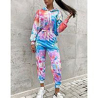 Women's Home Polyester Pant everyday Pullover Suits Long Sleeve Print Spring  Summer Hoodie Print S Blue  Tie Dye Lightinthebox - thumbnail