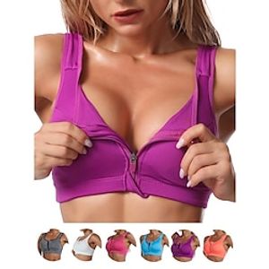 Women's High Support Sports Bra Running Bra Zip Front Back Clasp Bra Top Padded Yoga Fitness Gym Workout Adjustable Breathable Quick Dry Black Blue Purple Solid Colored miniinthebox