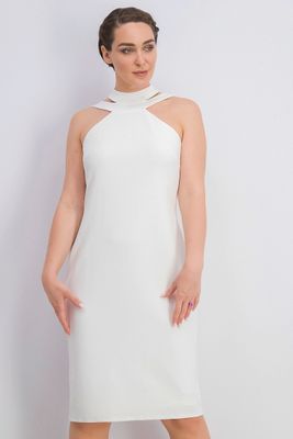 Womens Scuba Crepe Halter-Neck Midi Dress White Womens Scuba Crepe Halter-Neck Midi Dress White