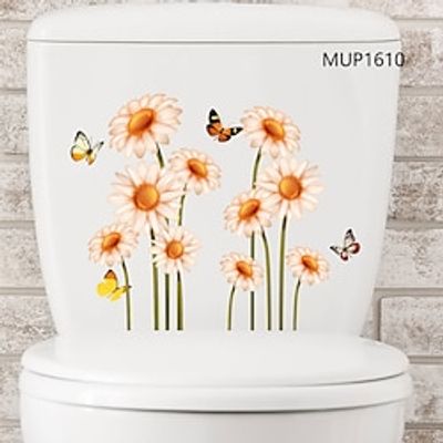 Sunflower Magnolia Purple Morning Glory Toilet Toilet Sticker Removable Toilet Bathroom Home Decor Wall Sticker Lightinthebox
