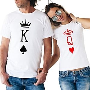 Couple's Men's Women's T shirt Tee Poker Crew Neck White Valentine's Day Daily Short Sleeve Print Clothing Apparel Polyester Fashion Casual Lightinthebox