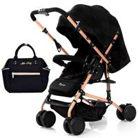 Teknum Reversible Trip Stroller With Ace Diaper Bag - Black CM_TKLS_RTSADP_BK