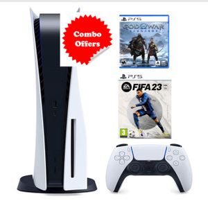 Sony PlayStation 5 Console (PS5) - Disc Version (International Edition) with God OF War Ragnarok, FIFA 23 Games