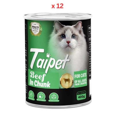 Taipet Cat Canned Wet Food Beef in Chunk-400g Pack Of 12