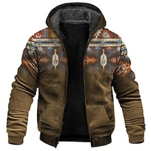 Men's Fleece Jacket Full Zip Hoodie Fleece Hoodie Sherpa Jacket Brown Hooded Graphic Prints Zipper Print Sports  Outdoor Daily Sports 3D Print Fleece Streetwear Designer Ethnic Winter Clothing Lightinthebox