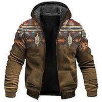 Men's Fleece Jacket Full Zip Hoodie Fleece Hoodie Sherpa Jacket Brown Hooded Graphic Prints Zipper Print Sports  Outdoor Daily Sports 3D Print Fleece Streetwear Designer Ethnic Winter Clothing Lightinthebox - thumbnail