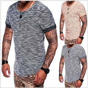 Men's Hiking Tee shirt Short Sleeve Tee Tshirt Top Outdoor Breathable Quick Dry Lightweight Sweat wicking Summer Solid Color khaki Light Grey Dark Grey Climbing Camping  Hiking  Caving Traveling Lightinthebox