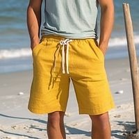 Men's Shorts Linen Shorts Summer Shorts Drawstring Elastic Waist Straight Leg Plain Comfort Breathable Short Casual Daily Holiday Linen Cotton Blend Fashion Classic Style Yellow miniinthebox