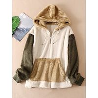 Women's Hoodie Sweatshirt Pullover Fleece Flannel Color Block Warm Teddy Fuzzy Drawstring Front Pocket Quarter Zip White Casual Sports Hooded Long Sleeve Top Micro-elastic Fall  Winter Lightinthebox - thumbnail