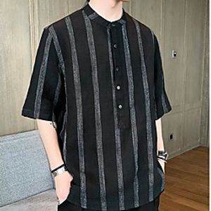 Men's Shirt non-printing Striped 34 Length Sleeve Going out Tops Black  White White Khaki Lightinthebox