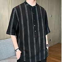 Men's Shirt non-printing Striped 34 Length Sleeve Going out Tops Black  White White Khaki Lightinthebox - thumbnail