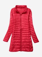 Pure Color Zipper Women Down Coats