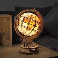 Magnifying Globe Wooden Puzzle Night Light DIYative Luminous 3D Wooden Globe 180pcs Puzzles Lightinthebox - thumbnail