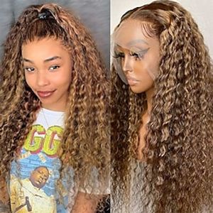 Blonde Curly Hair Wig Human Hair Ombre Highlight 427 Lace Front Human Hair Wigs Pre Plucked Deep Curly Wave 13x4 HD Frontal Lace Wigs Human Hair Colored with Baby Hair Deep Wave Blonde Frontal Wig 15 Lightinthebox