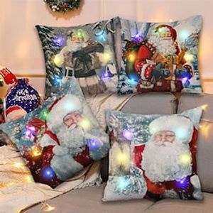 Christmas LED Lights Throw Pillow Cover 4PC Santa Claus Soft Decorative Square Cushion Pillowcase for Bedroom Livingroom Sofa Couch Chair Superior Quality miniinthebox