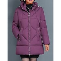 Women's Parka Puffer Jacket Winter Coat Zip up Coat Thermal Warm Heated Coat Fall Outerwear with Pockets Warm Classic Long Sleeve Black Wine Purple L XL XXL Lightinthebox - thumbnail