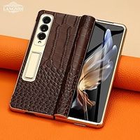Phone Case For Samsung Galaxy Z Fold 5 Z Fold 4 Z Fold 3 Back Cover Camera Lens Protector Kickstand Shockproof Retro Genuine Leather Lightinthebox - thumbnail
