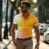 Ombre Men's Business Casual Formal Business Polyester Short Sleeve Turndown Polo Shirts Yellow Blue Summer Spring S M L Micro-elastic Lapel Polo Lightinthebox