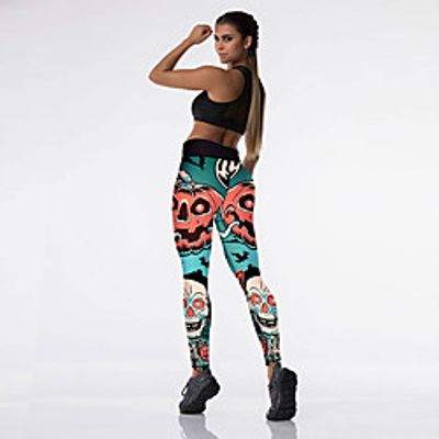 Women's High Waist Yoga Pants Cropped Leggings Tights Tummy Control Butt Lift Quick Dry Halloween Green Black BlackWhite Yoga Fitness Gym Workout Summer Sports Activewear High Elasticity Skinny Lightinthebox