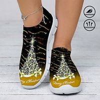 Women's Sneakers Slip-Ons Print Shoes Xmas Shoes Plus Size Outdoor Christmas Xmas Flat Heel Round Toe Closed Toe Fashion Sporty Casual Running Walking Tissage Volant Loafer Yellow Red Green Lightinthebox