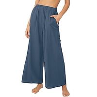 Women's Wide Leg Pants Trousers Linen Cotton Blend Plain Side Pockets Wide Leg Full Length Casual Daily Going out Weekend Black White S M Spring  Summer Lightinthebox