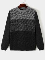 Men Casual Comfortable Color Block Round Neck Knit Sweater - thumbnail