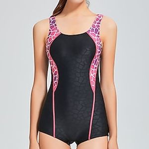 Women's Athletic Swimwear One Piece Swimsuit Racerback Boyleg Bathing Suit Swimsuit Swimming Racing Athletic Printed Swimwear Breathable Quick Dry Lightweight Polyester Sleeveless Beach Wear  Summer Lightinthebox