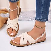 Women's Sandals Comfort Shoes Daily Flat Heel Open Toe Casual Faux Leather Ankle Strap Black Beige Lightinthebox - thumbnail