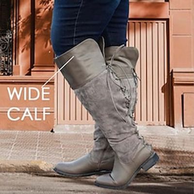 Women's Boots Wide Calf Boots Suede Shoes Plus Size Outdoor Daily Over The Knee Boots Knee High Boots Thigh High Boots Flat Heel Round Toe Elegant Vacation Vintage Suede Lace-up Black Red Light Grey miniinthebox