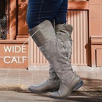 Women's Boots Wide Calf Boots Suede Shoes Plus Size Outdoor Daily Over The Knee Boots Knee High Boots Thigh High Boots Flat Heel Round Toe Elegant Vacation Vintage Suede Lace-up Black Red Light Grey miniinthebox