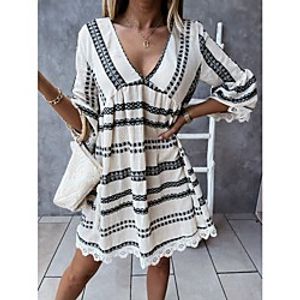 Women's Swing Dress Short Mini Dress Black Brown Long Sleeve Stripes Spring Summer Casual / Daily 2021 S M L XL XXL XXXL miniinthebox