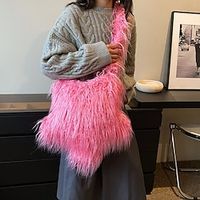 Women's Shoulder Bag Fluffy Bag Synthetic Party Daily Insulated Large Capacity Solid Color Black White Pink Lightinthebox - thumbnail