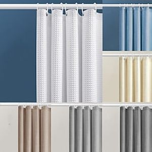 Waffle Shower Curtain with Hooks for Bathroom, Heavy Duty Fabric Shower Curtains with Waffle Weave Hotel Quality Bathroom Shower Curtains miniinthebox