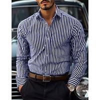 Men's Shirt Button Up Shirt Casual Shirt Black Red Blue Long Sleeve Stripe Collar Daily Vacation Clothing Apparel Fashion Casual Lightinthebox