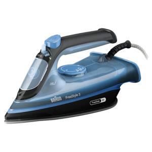 Braun FreeStyle 3 Steam Iron, The World's First FreeGlide 3D Technology, SuperCeramic Coating, Precision Tip, Easy Refill 270ml, Self-Clean, Energy Saving, 2400 Watts, Anti-Drip, Auto-Off - FI 3194 Black/Blue