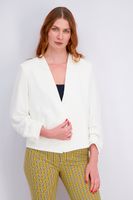 Womens Ruched-Sleeve Open-Front Blazer  Blanc - thumbnail