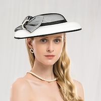 Hats Headwear Fiber Beret Hat Sun Hat Saucer Hat Wedding Tea Party Elegant Wedding With Bowknot Pearls Headpiece Headwear Lightinthebox