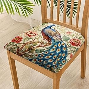 Peacock Dining Chair Cover Stretch Chair Seat Slipcover Elastic Chair Protector For Dinning Party Hotel Wedding Soft Removable Washable 48x48cm19''x19'' Lightinthebox