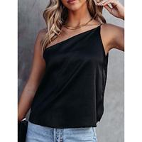 Women's Tank Top Vest Satin Plain Casual Backless Black Sleeveless Fashion Modern One Shoulder Summer Lightinthebox