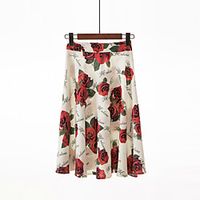 Women's Vacation Casual / Daily Casual Streetwear Swing Calf-Length Skirts Floral / Botanical Graphic Pleated Print Blue Wine White / Loose miniinthebox - thumbnail