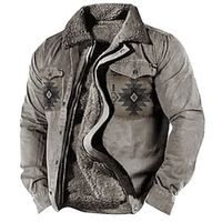 Tribal Geometry Bandana Print Vintage Tribal Men's Sherpa Jacket Coat Sports  Outdoor Daily Wear Going out Fall  Winter Turndown Long Sleeve khaki Gray S M L Polyester Jacket Lightinthebox - thumbnail