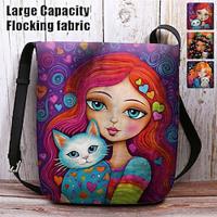 Women's Crossbody Bag Shoulder Bag Bucket Bag Polyester Shopping Daily Holiday Print Large Capacity Lightweight Durable Cat Character Yellow Purple Dark Blue Lightinthebox