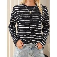 Women's T shirt Tee Striped Daily Weekend Print Black Long Sleeve Fashion Round Neck Spring Fall Lightinthebox