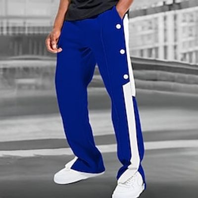 Men's Sweatpants Joggers Trousers Drawstring Elastic Waist Side Button Color Block Patchwork Comfort Breathable Casual Daily Holiday Sports Fashion Black Blue Lightinthebox
