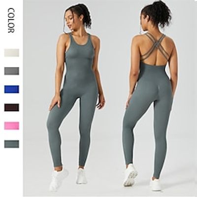 Women's Jumpsuit Backless High Waist Solid Color Stand Collar Bodycon Sport Regular Fit Sleeveless Pink Blue Brown S M L Summer Lightinthebox Women's Jumpsuit Backless High Waist Solid Color Stand Collar Bodycon Sport Regular Fit Sleeveless Pink Blue Brown S M L Summer Lightinthebox