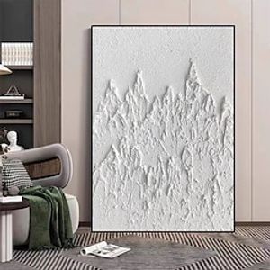 Hand Painted Oil Painting White Textured Mountains Painting White Textured Wall Art Abstract Wall Decor Calming Painting Stretched Canvas miniinthebox