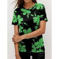 Women's T shirt Tee Floral Casual Holiday Green Print Short Sleeve Fashion Crew Neck Regular Fit Summer Lightinthebox