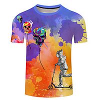 Men's Unisex Tee T shirt 3D Print Graphic Prints Skull Plus Size 3D Print Short Sleeve Casual Tops Basic Designer Big and Tall Black / Red Blue-Green Blue miniinthebox - thumbnail