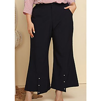 Women's Plus Size Pants Full Length Pocket Solid Color Chino Spring  Summer Large Size XL XXL 3XL 4XL Black Lightinthebox
